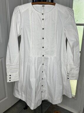 Free People White Pleated Tunic Dress Size XS Boho Button Up